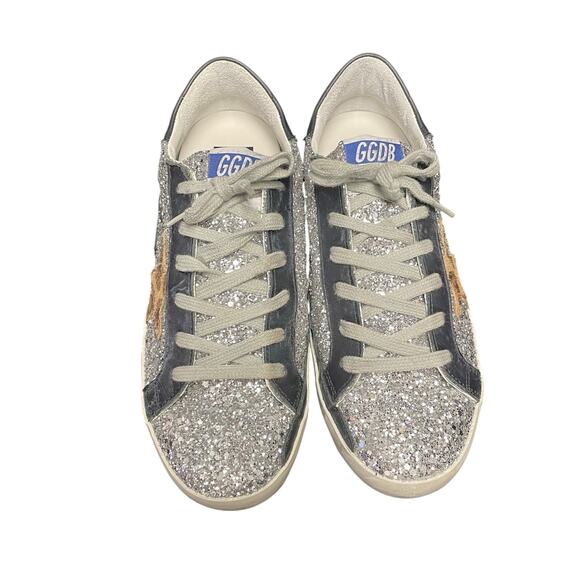 Golden Goose Superstar Silver Glitter Animal Print Star Sneakers Size 39 / US 9 - Picture 5 of 12
